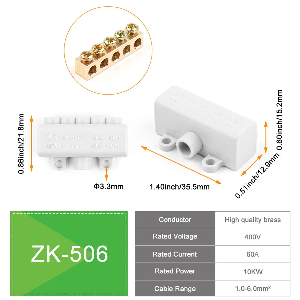 DIY GO 5PCS High Power 1 in 2/4 out Splicing Cable Connector 60A/400V 1-6mm2 Wire Connector Screw lock Terminal Block