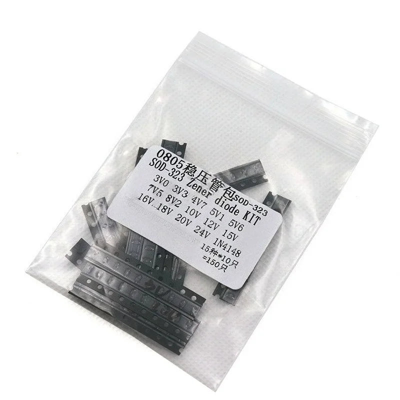 SOD-323 Zener Diode Kit 150Pcs 15 Values x 10Pcs SMD Voltage Regulator Assortment for DIY Electronics