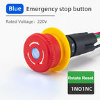 16MM Red Illuminated Rotary Emergency Stop Button Switch Wired with Light 1NO1NC Rotate Reset Welding Pin Knob Plastic Switches