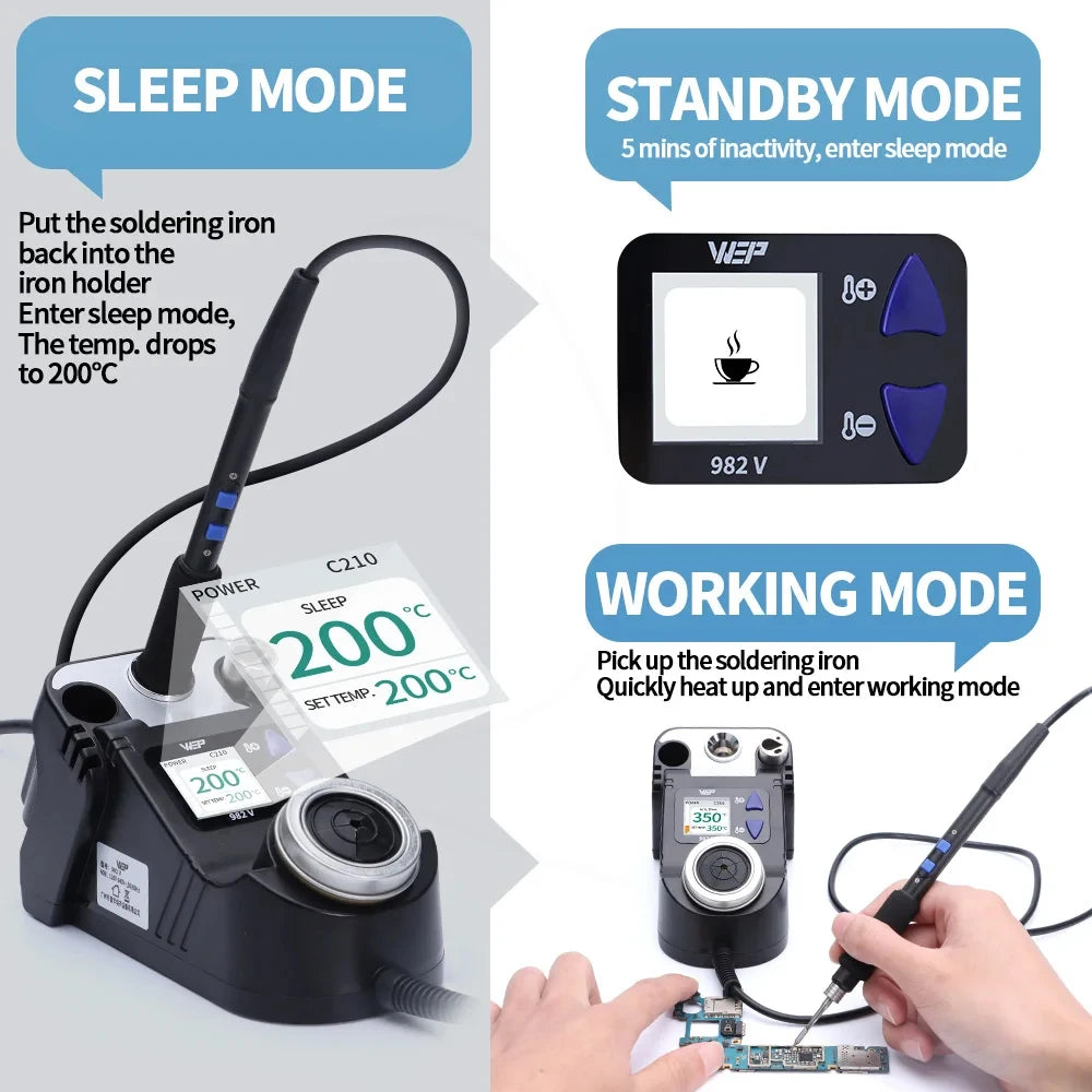 WEP 982-V Digital Electric Soldering Iron Kit C115 C210 C245 Precision Soldering Iron Soldering Station Small Rework Station