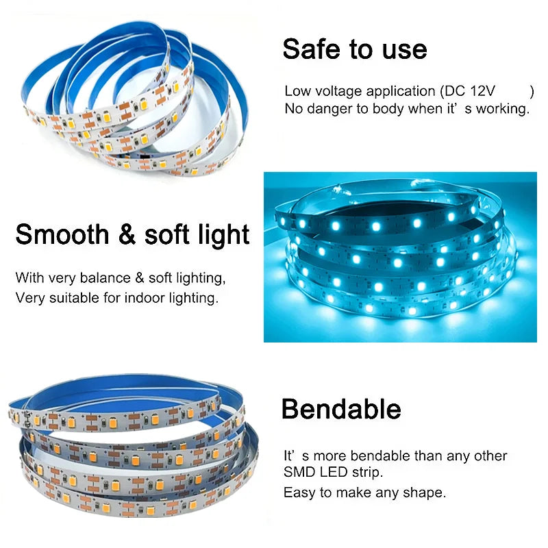 60LEDs/m 120LEDs/m Home DC12V Lamp Strip 2835 LED Strip Decor Red Ice Blue Green Yellow Pink Flexible And Cuttable Soft Lamp Bar