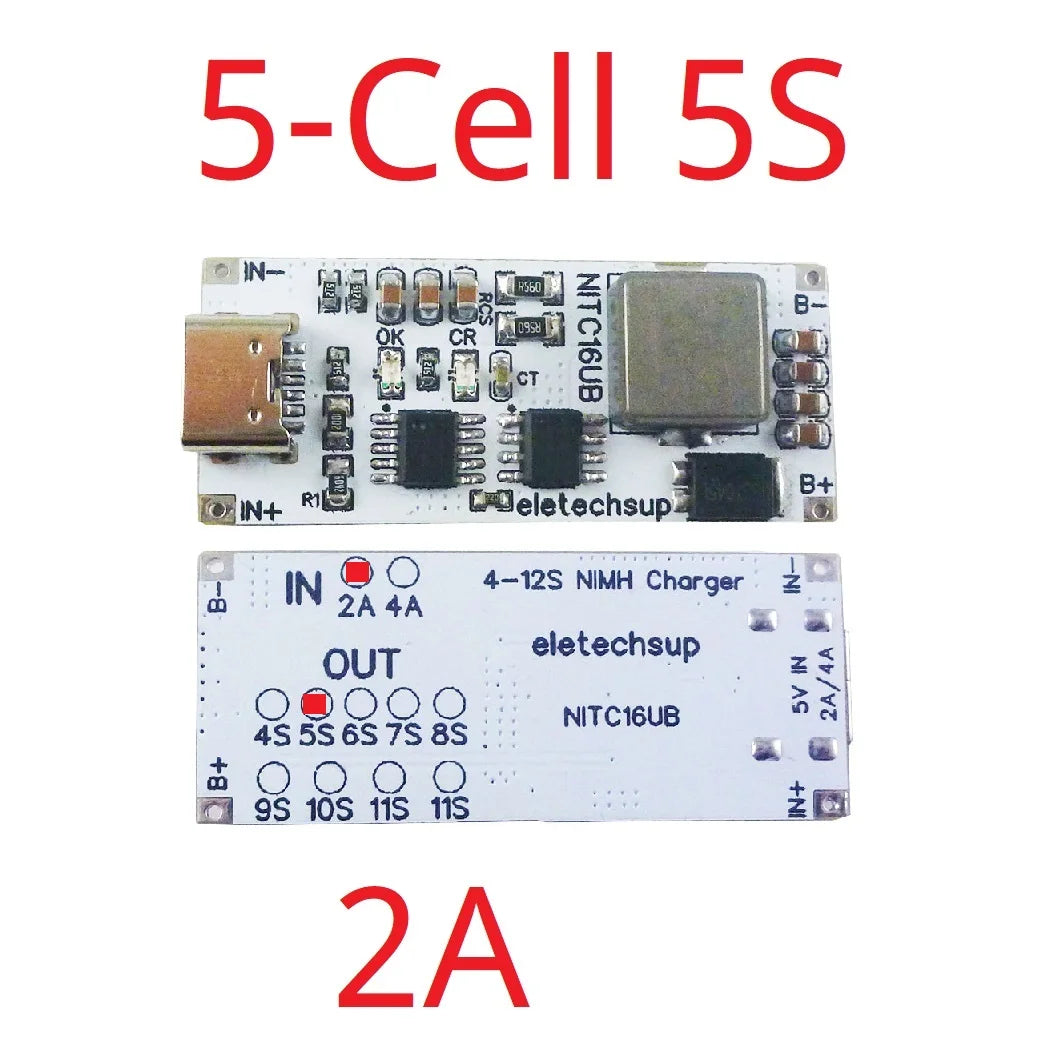 2A/4A 4-12 Cell NIMH Charger Module TYPE-C DC 5V Boost BMS CC/CV NiCd for 4.8V 6V 7.2V 8.4V 9.6V 10.8V 12V 13.2V 14.4V Battery