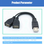 USB 1/2 to 1 Male/2 Female Three Head Data Cable 2-in-1 Dual Female Port Car Charging Extension Data Cable