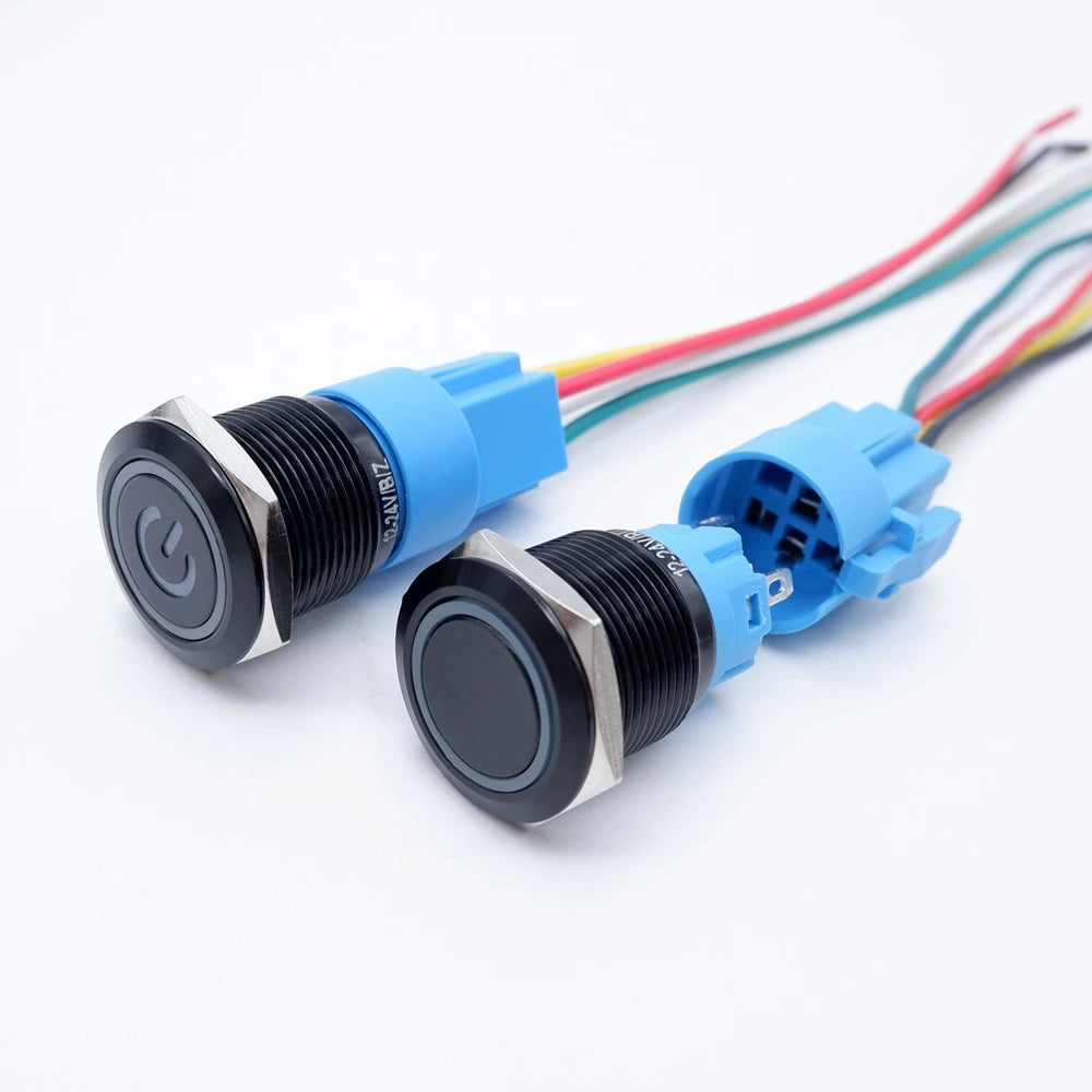 16/19/22mm Black Push Button Switch Waterproof Illuminated Metal Momentary Latching Fixed On Off Power Switch Backlit LED 3V 12V