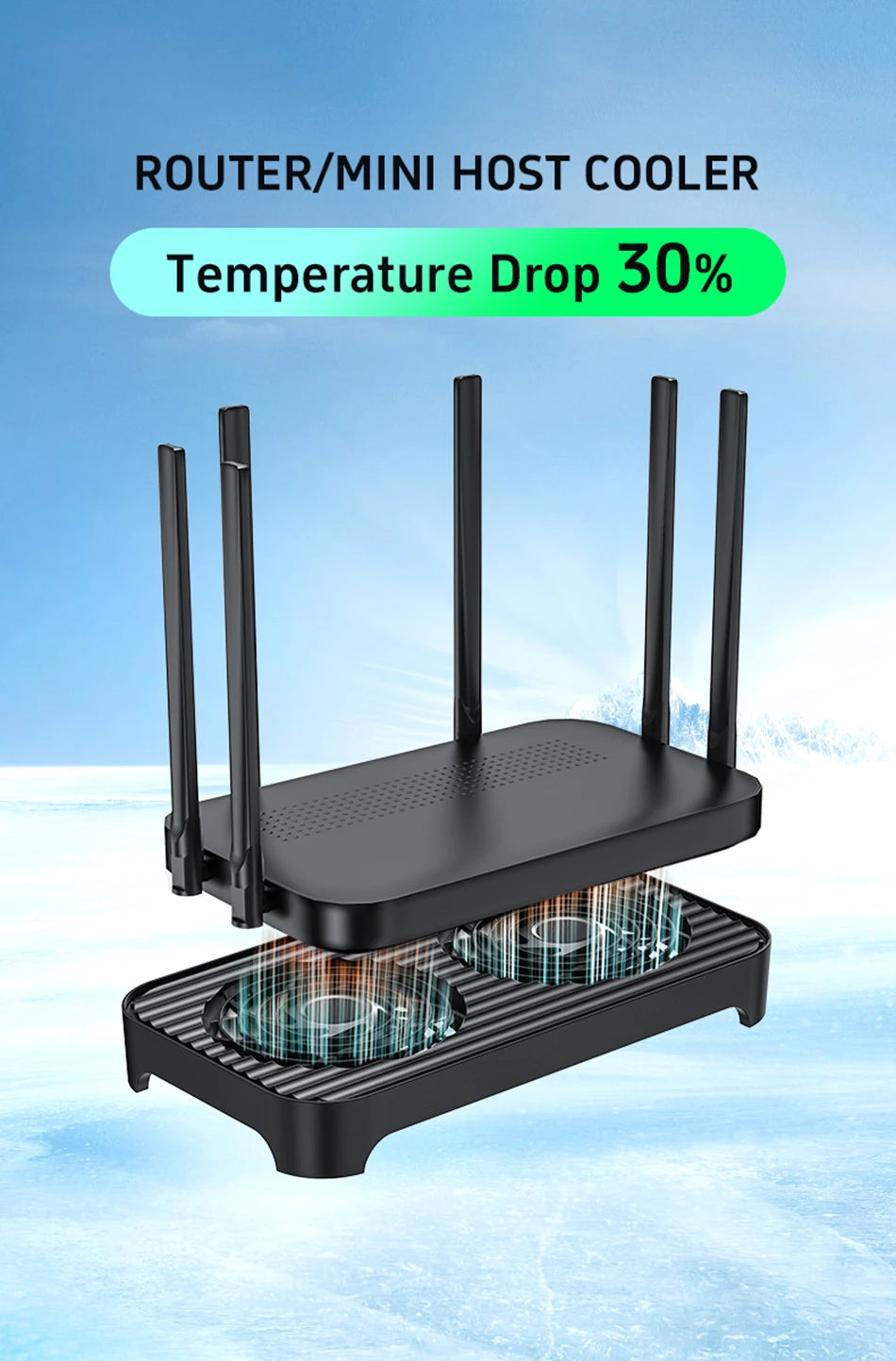 Zezzio Z-X4 Router Radiator USB Powered Router Cooling Router Cooler Base Ptical Cat Set-top Dual 14CM Fan Host Bracket