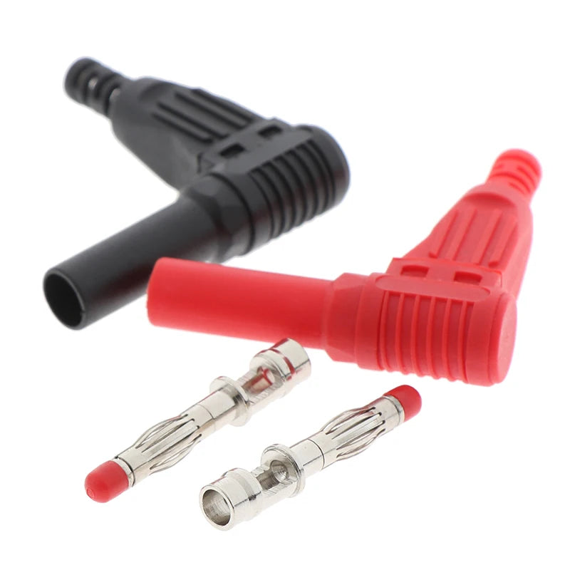 2Pcs Hot New 4mm Male Right Angle Insulation Wire Solder Type DIY Banana Plug Connectors Multimeter Test
