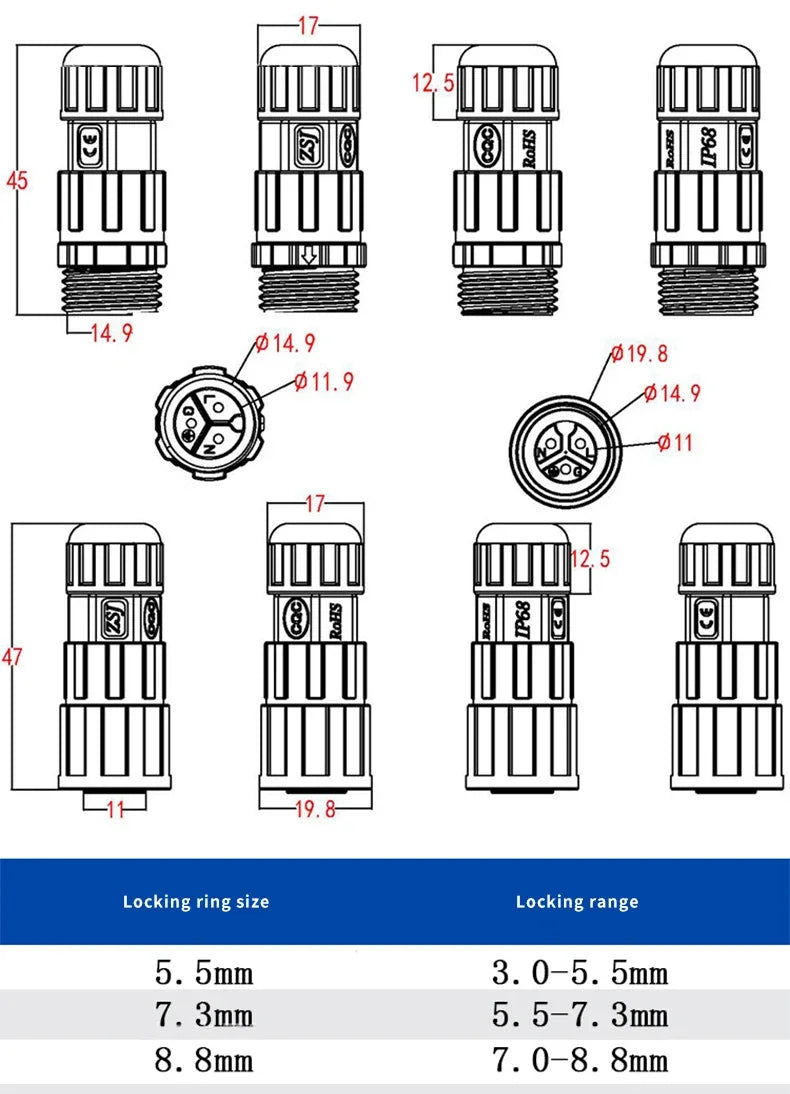 Waterproof M16 2 3 4 5Pin 6 7 8 9 Pin Cable Connector Outdoor IP68 Screw/Welding Male Female Wire Power Aviation Plug Connector