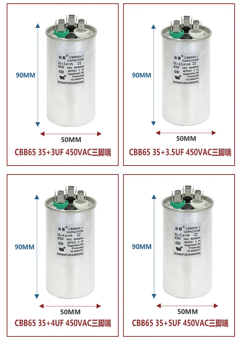 1.5P Air Conditioning Capacitor 25+1.5UF 25+2UF 30+3UF 35+2.5UF Air Conditioning Compressor Capacitor