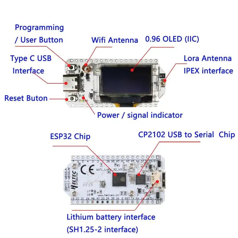 1 Set Heltec LoRa32 V3 Node Development Board LoRa 32 SX1262 ESP32-S3 Wifi BLE with 5DBi SMA Male Antenna for Meshtastic