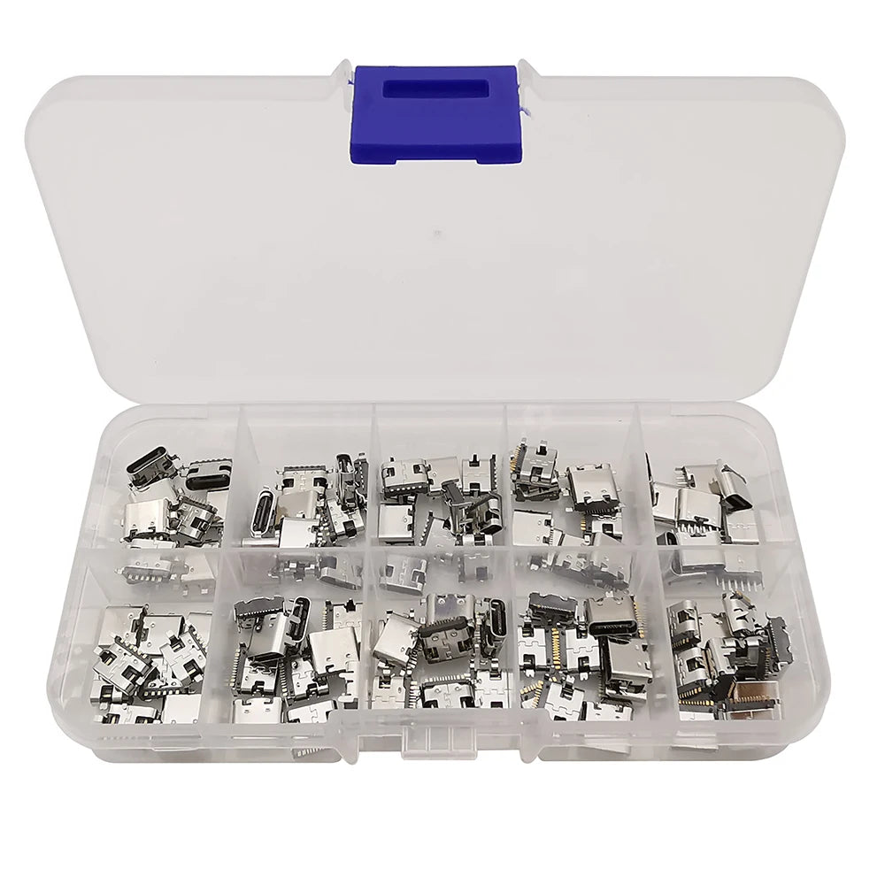 80/100Pcs Type C USB Charging Jack Welding Connectors 2Pin 6Pin 16Pin USB-C Socket For Mobile Phone PCB DIY Repair Kits
