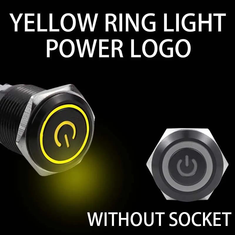 16/19/22mm Waterproof Metal Push Button Switch with socket LED Ring/Power Light Momentary Latching   5/12/24/220V black 1NO1NC