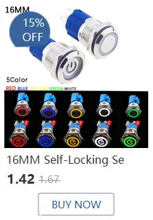 1pc 16mm 19mm 22mm Waterproof Metal Latching Emergency STOP Mushroom Push Button Switch Button Switch Knob Rotary Switch