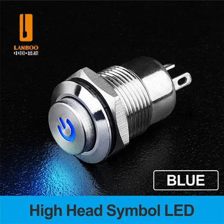LANBOO 12mm Economy Mini Metal Push Button Switch 1NO Ring/Power Illumination Momentary or Latching
