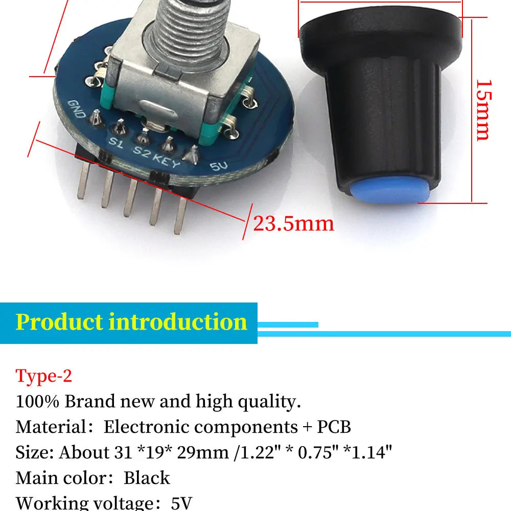 MGQH 360 Degrees Rotary Encoder Module For Arduino Brick Sensor Switch Development Board KY-040 With Pins