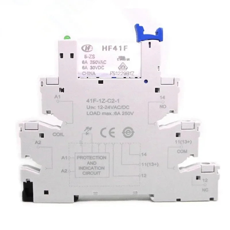 10Pcs 41F-1Z-C2-1 HF41F 5-ZS 12-ZS 24-ZS 5V 12V 24V 230V 6A 1CO Slim/SSR Relay Mount On Screw Socket with LED Wafer Relay