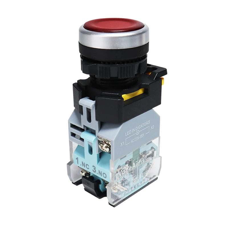 VaneAims 22MM FXB38 Plastic LED Light Push Button Switch 10A 12V 220V Momentary Latching ON/OFF Power Switch with Silver Contact