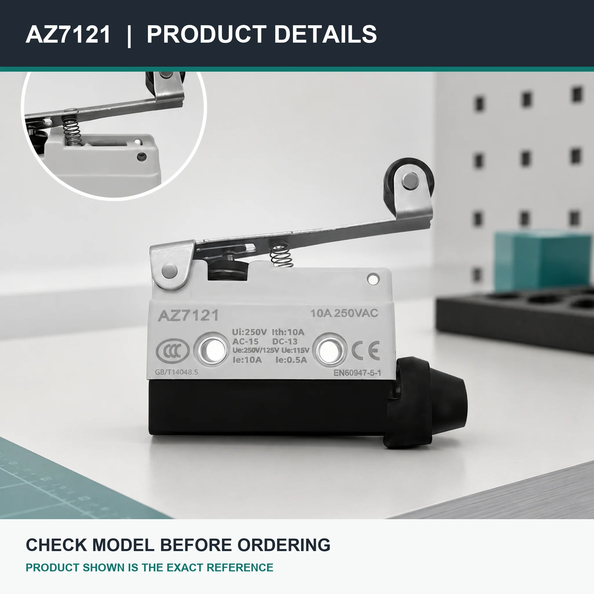 TEZUO AZ7121 IP44 Roller Lever Limit Switch 10A 250VAC Micro Travel Switch