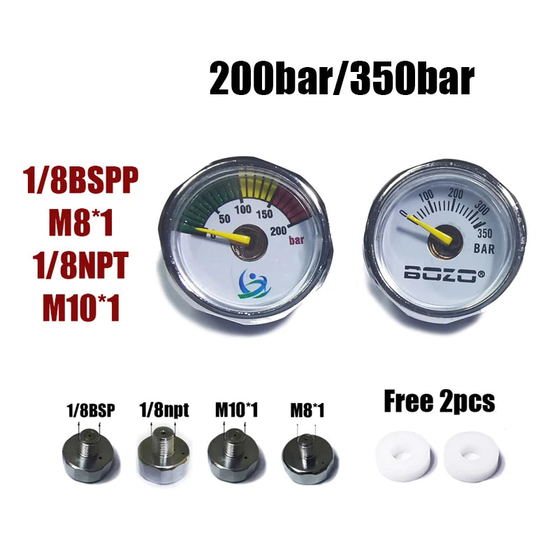 Mini 200bar 350bar Manometer Gauge 1inch 1/8NPT, 1/8BSPP, M10*1, M8*1 High Pressure Hand Pump Diving Mountaineering