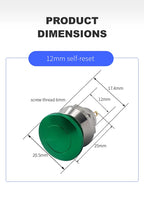 Metal Push Button Switch 12mm Waterproof Momentary Self Reset without Fixation Mushroom Head Switch Oxidation Green 1A 1NO 2pins