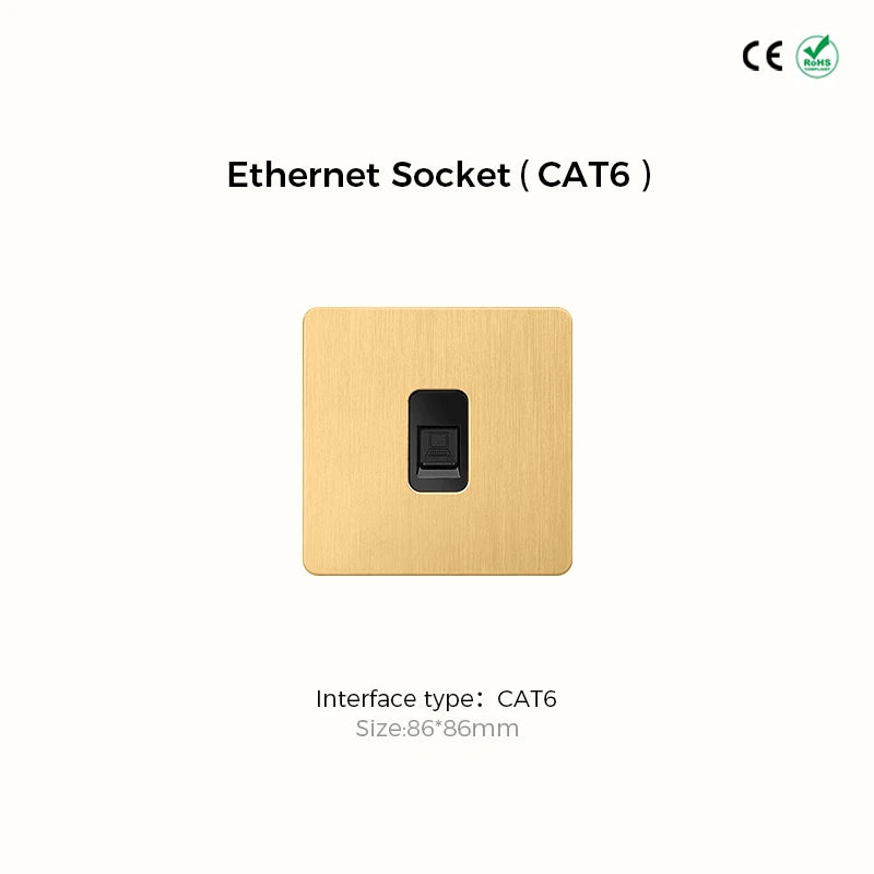 Avoir Gold Rocker Toggle Switch Brass Lever Switch Home Accessories Cat6 Type C EU Sockets And Switches 220V Push Button 86 Type