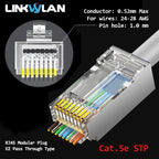 Linkwylan Cat7 Cat6 Cat5e UTP STP Pass Through Plug Network RJ45 Modular Connector 1.1/1.3/1.5mm Holes For Solid Stranded Cables
