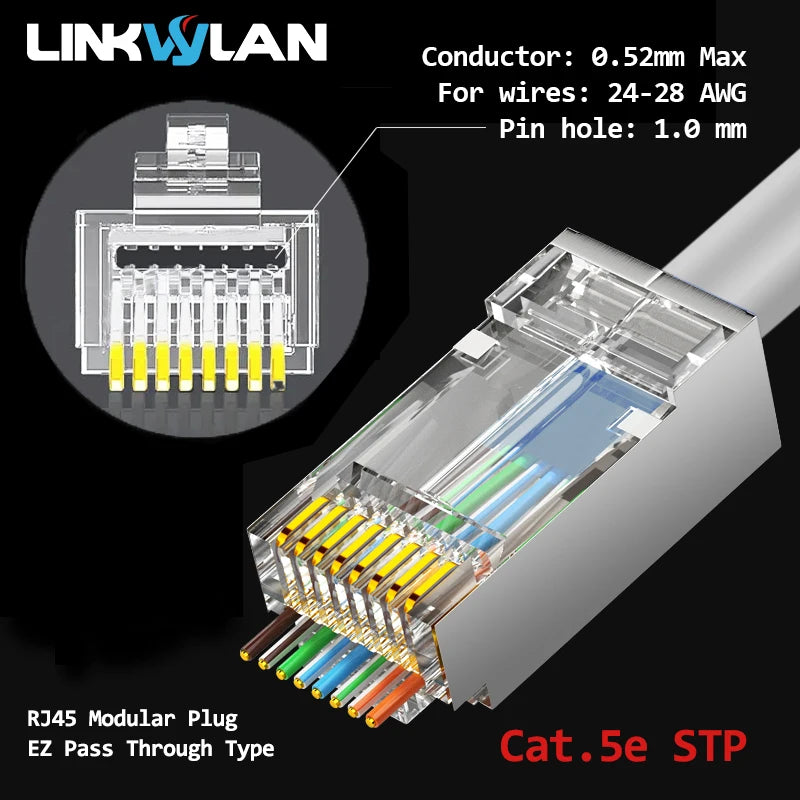 Linkwylan Cat7 Cat6 Cat5e UTP STP Pass Through Plug Network RJ45 Modular Connector 1.1/1.3/1.5mm Holes For Solid Stranded Cables