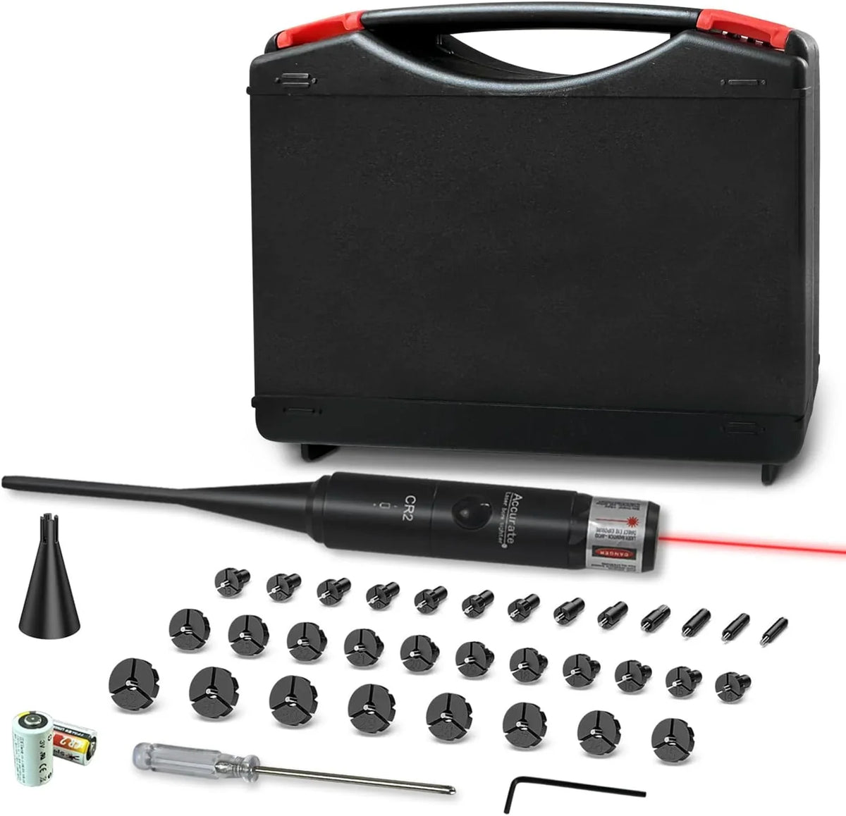 Powerful Green Bore Sighter Laser Bore Sight Kit with 32 Adapters fit 0.17 to 12GA Cal Multiple Caliber for All Gun Rifle Pistol