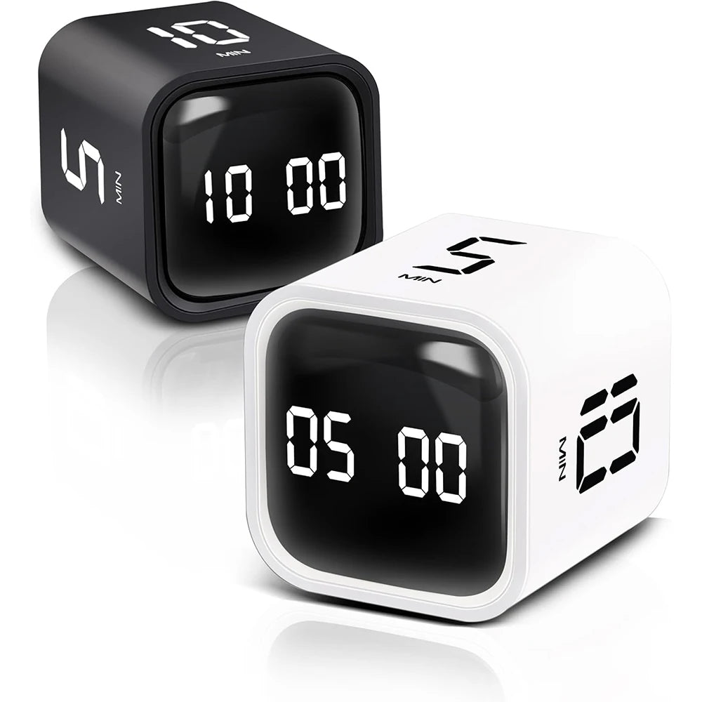 Adjustable Cube Timer - 5/10/30/60 Minute Countdowns, Settings - Pause, Resume, Silent, Vibrate & Sound Alarm for Work, Study