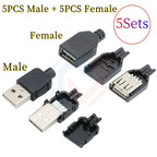 Type A Male Female USB 4 Pin Plug Socket Connector With Black Plastic Cover Type-A DIY Kits