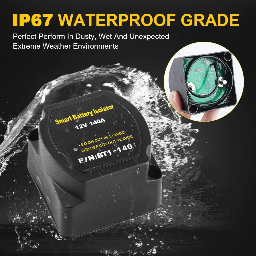 For Car RV Boat Marine Turck 12V 140A Dual Smart Battery Isolator Relay Voltage Sensitive Protection VSR Split Charge