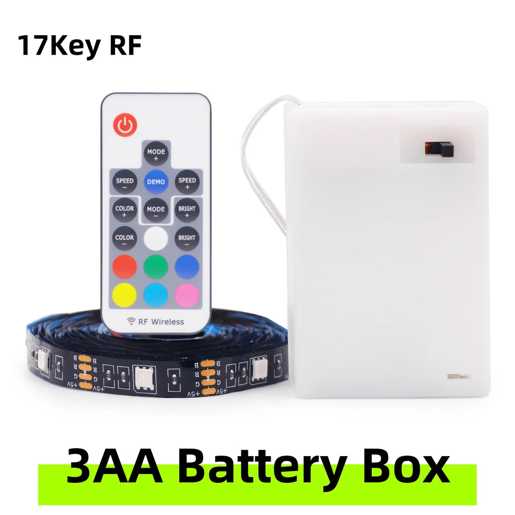 3AA Battery Powered LED Strip Lights 5050 RGB 1M 2M 3M 4M 5M Adhesive Tape Ribbon Lights Bluetooth TV Backlight Background Light