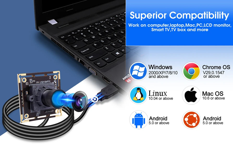 ELP 16MP Mini Webcam IMX298 Color Sensor HD USB Camera Module 4656x3496 Embedded Camera for PC Laptop Computer