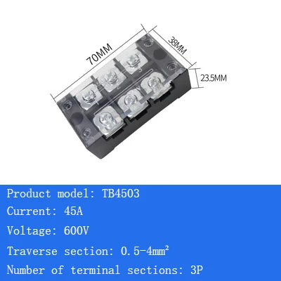 TB15A 25A 45A Copper Wiring Terminal Block 3/4/5/6/8/10/12 Position Electrical Connector Board Current Terminal Strip