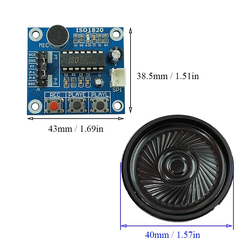 ISD1820 Voice Recording Module with Mic And Sound Loudspeaker Audio Recording Playback DC3-5V for Electronic Projects