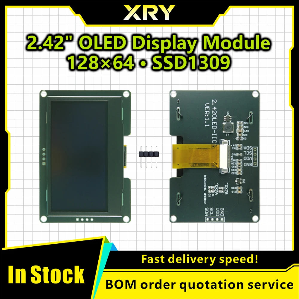2.42 inch 128x64 OLED LCD Display Module SSD1309 12864 7 Pin SPI/IIC I2C Serial Interface for Arduino UNO R3 C51