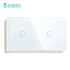 BSEED 1/2/3Gang Touch Switch Double Light Switch Triple Sensor Switch 1Way EU Standard Glass Panel Blue Back Light White Series