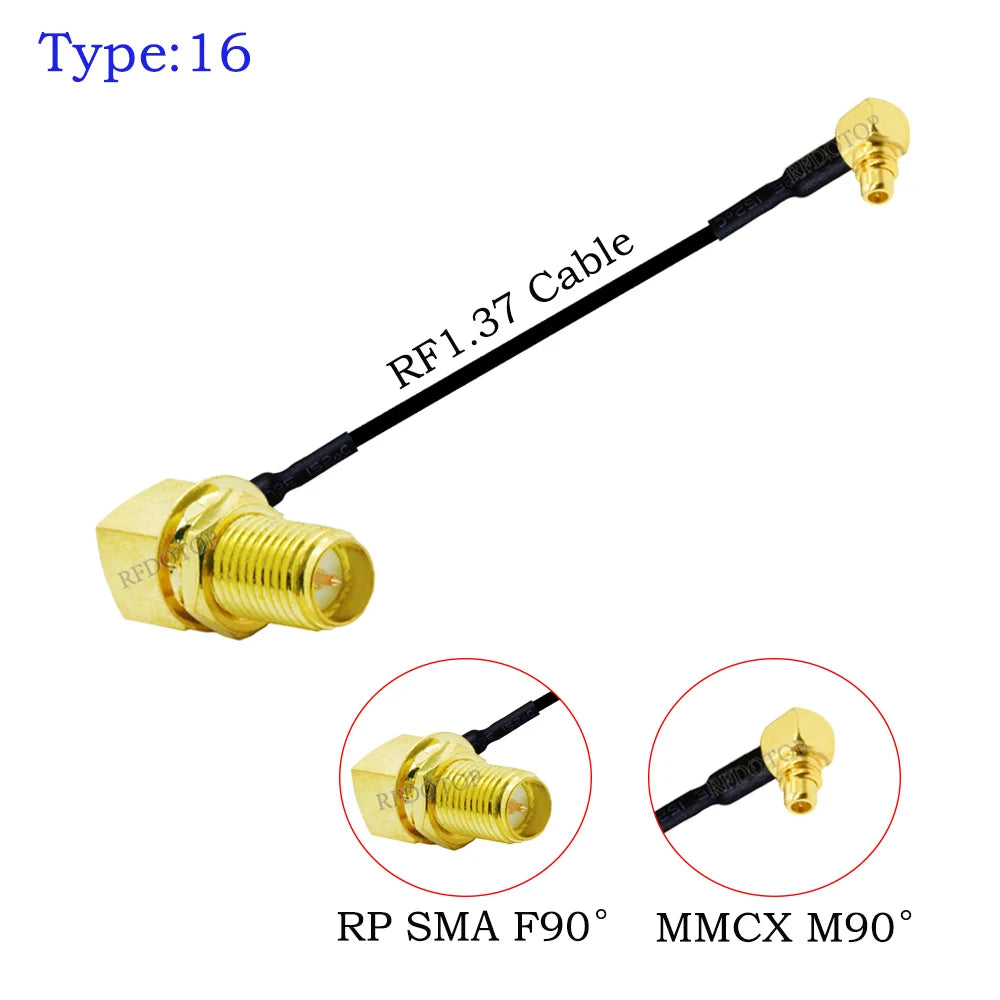 1Pcs RF1.37 Cable SMA Male/Female to MMCX Male 90 Degree Connector 50ohm SMA to MMCX RF Coaxial Extension Jumper OD=1.37 Cable
