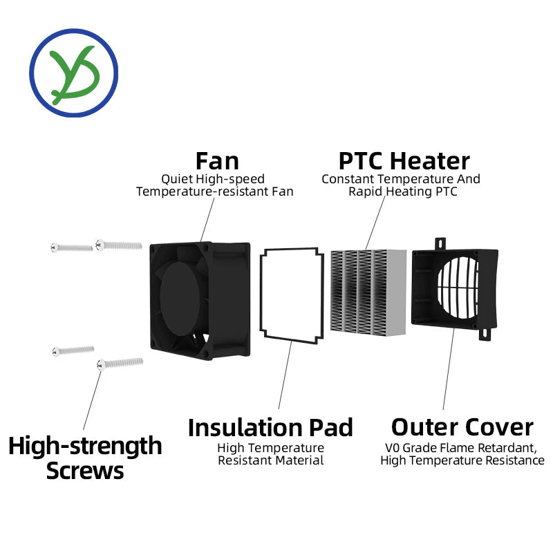 12V 24V 48V 110V 220V PTC Heater With Fan 50W~400W Insulated Ceramic Thermostatic Fan Heater Pet Insulation Incubator PTC Heater