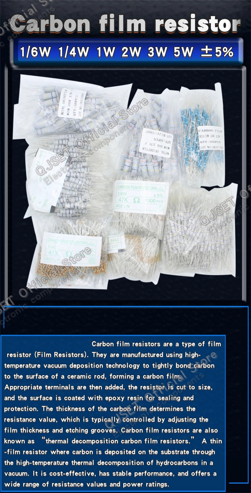 500pcs 1/2W Carbon Film Resistors 5% 0.5W 1kR 1R 2.2K 4.7K 10K 47K 100k 200k 220k 470k 1M Ohm 10R 15 47 100 200 220 470 510 Ohms