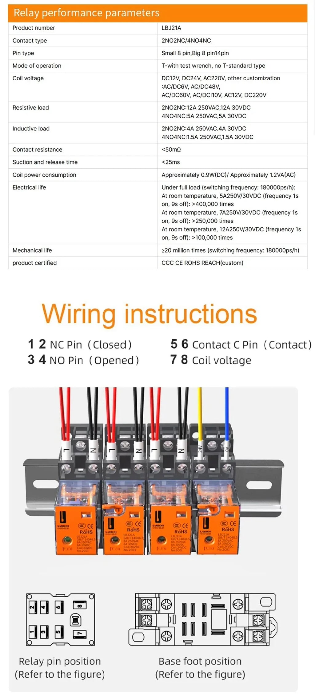 LANBOO Relay 12V 24V/AC 220V AC Voltage Coil High Quality General Purpose Micro Mini Relay with Socket Base 8pin/14pin