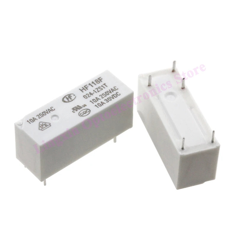 10Pcs/lot Power Relay HF118F-005-1ZS1T HF118F-012-1ZS1T HF118F-024-1ZS1T 5Pin 10A Power Relays 5V 12V 24V DC