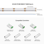 FCOB RGBCCT LED Light Strip 6 Pin 12mm DC24V 960 LEDs RGB CW WW FOB Flexible COB Linear Lights High Density RA90 Dimmable Strip