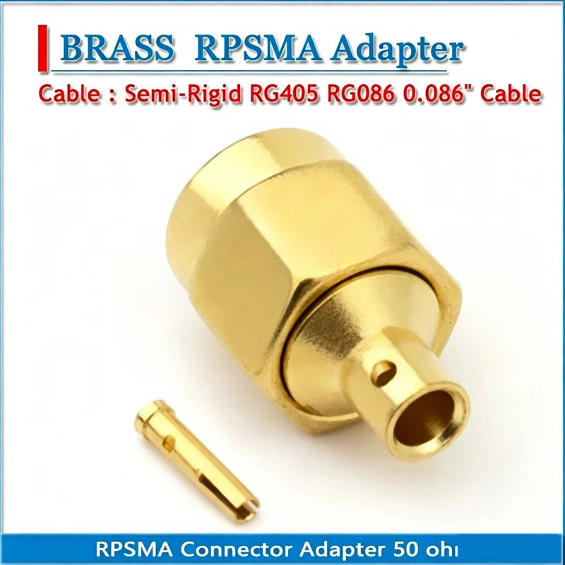 RPSMA RP-SMA RP SMA Male Plug Solder For Semi-Rigid RG405 0.086' Cable Jack Copper GOLD Straight 50 ohm RF Connector Adapter