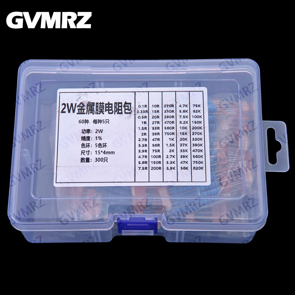 60Values 1/2W 1W 2W 3W 1% Metal film resistors kit dip 0.1R 100R 200R 300R 1K 2K 3K Resistor