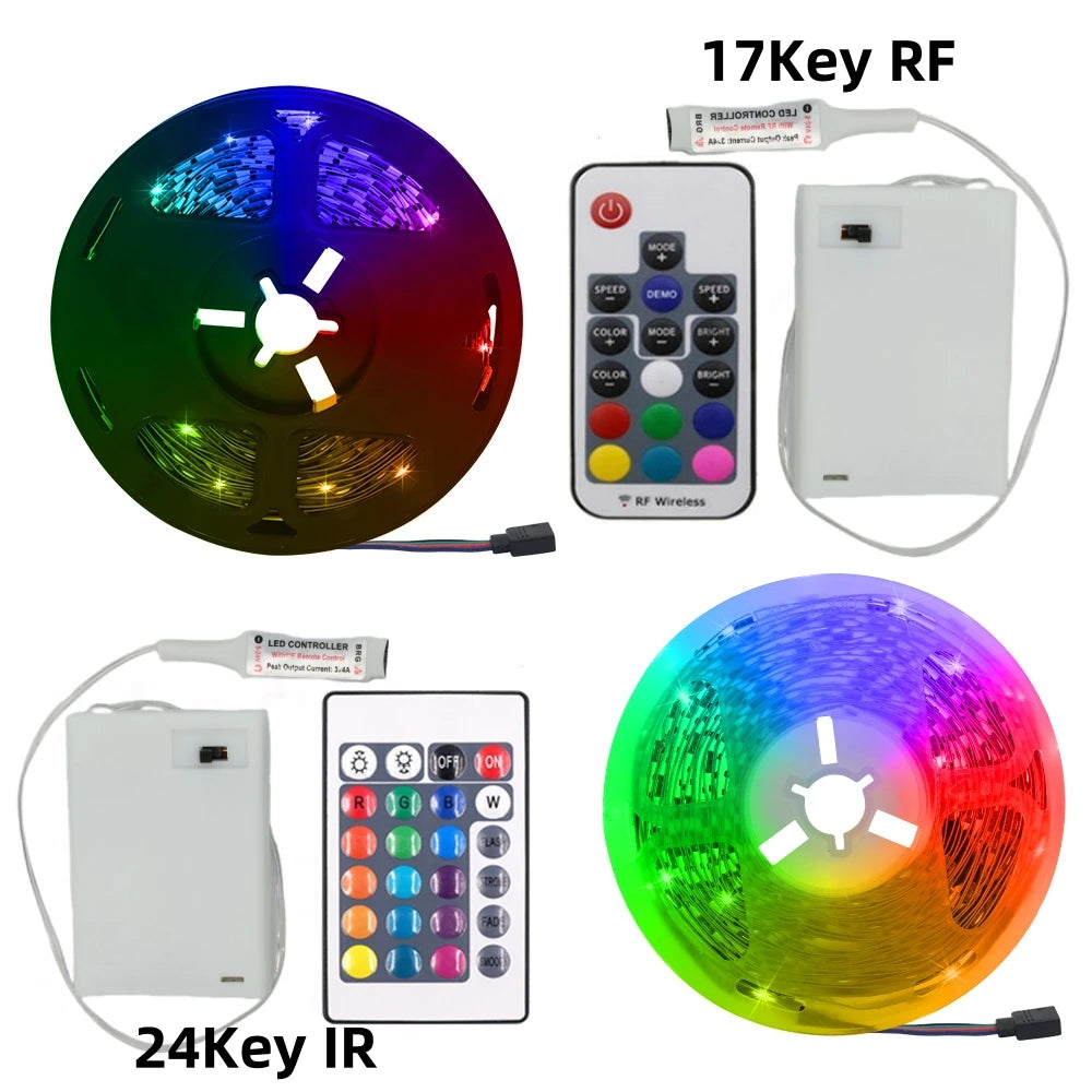 DC 5V RGB LED Strip 5050 30LEDs/m Battery Powered IP21/IP65 IR RF Remote Control Flexible Tape for TV Backlight Room Decor