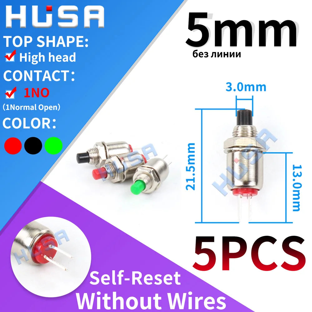 5PCS Mini Round  5mm/7mm/10mm Self-Lock /Momentary Push button Switches FBS-110 1NO1NC Black Red Green 0.5A/125V