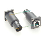 D Type DMX512 XLR 3Pin Male to RJ45 Female Converter CAT5e Ethernet Flange Chassis Panel Mount Passthrough Adapter for DMX-CON
