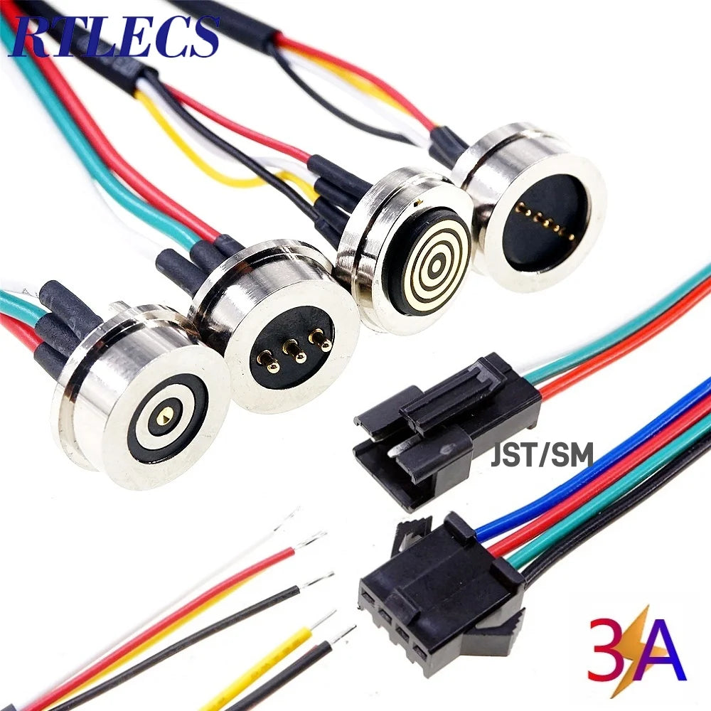 360º Magnetic Circular PogoPin Hassle Free Connector 2A Male Female Metal Spring Loaded 3 4 Pin DC Power Charger Wire JST SM