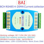 DC 12V-24V 8AI 8VI 4-20MA /0-10V to RS485 Current/Voltage ADC Collector Module for MODBUS RTU PLC Board