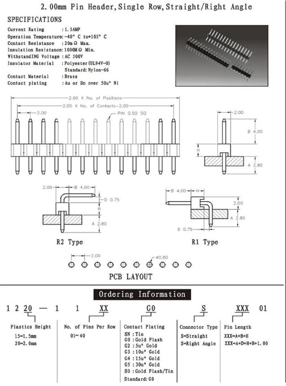10pcs 1.0mm 1.27mm 2.0mm 2.54mm Pin Header Double Row Male 1/2~40P Breakaway PCB Board Connector Strip Pinheader 1*2/2P 4P 6-40p